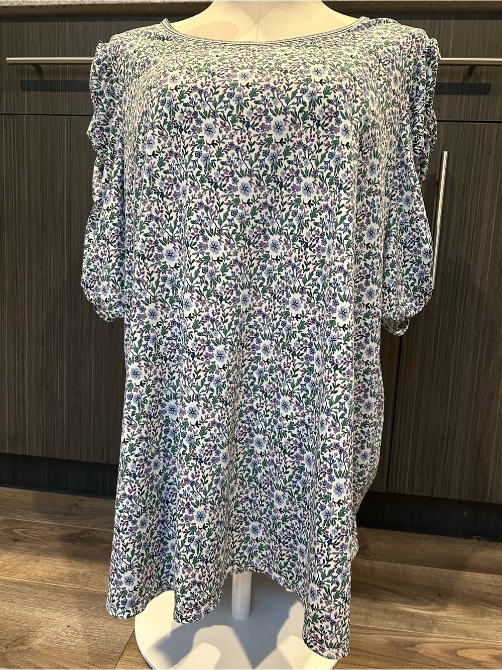 Floral Print Tunic Top in Blue, Purple and Green